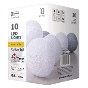 LED girlanda – koule bavlněné, zima, 2xAA, teplá bílá