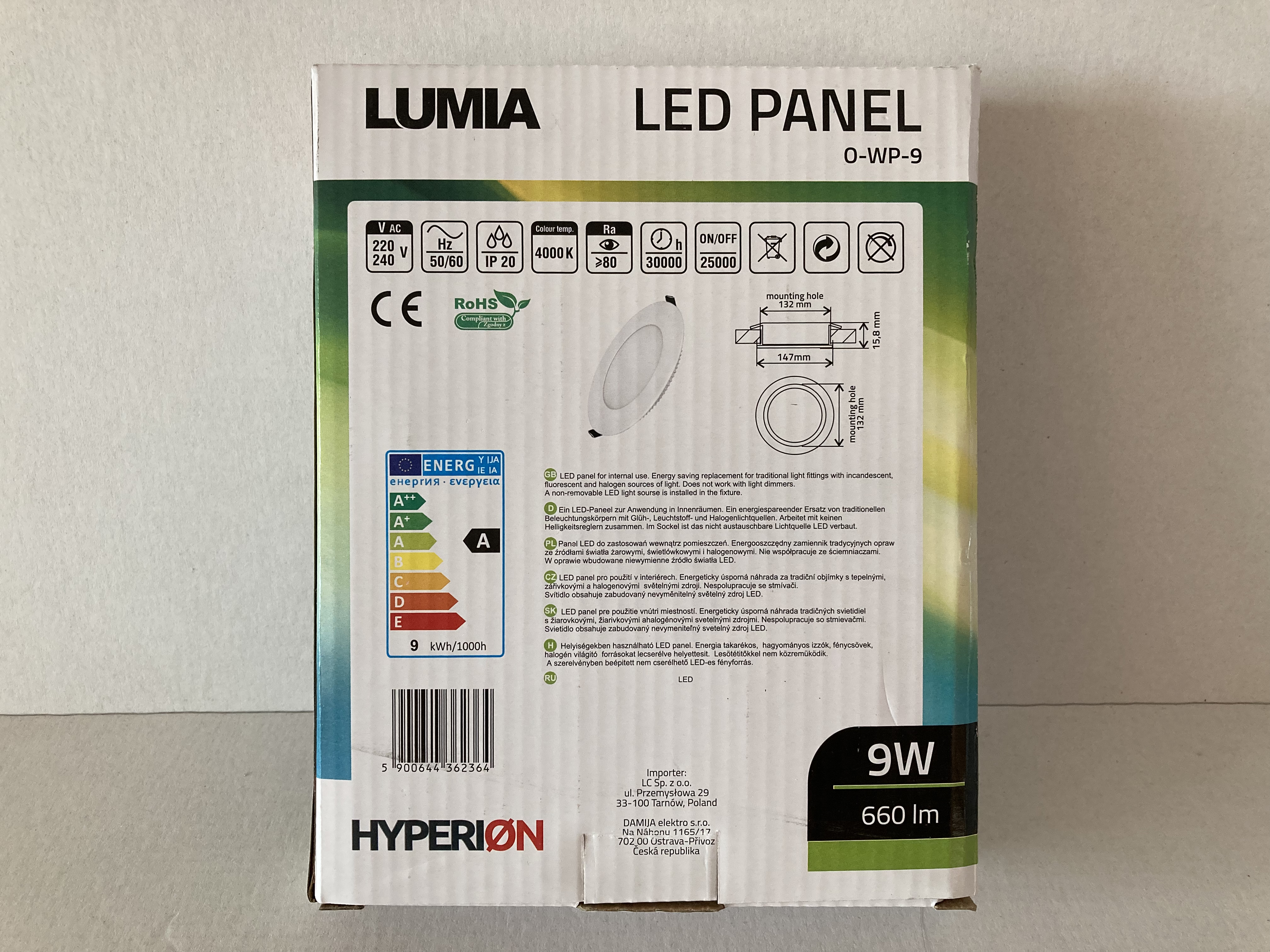 LED svítidlo vestavné LUMIA O-WP-9 9W 4000K neutrální bílá 660lm