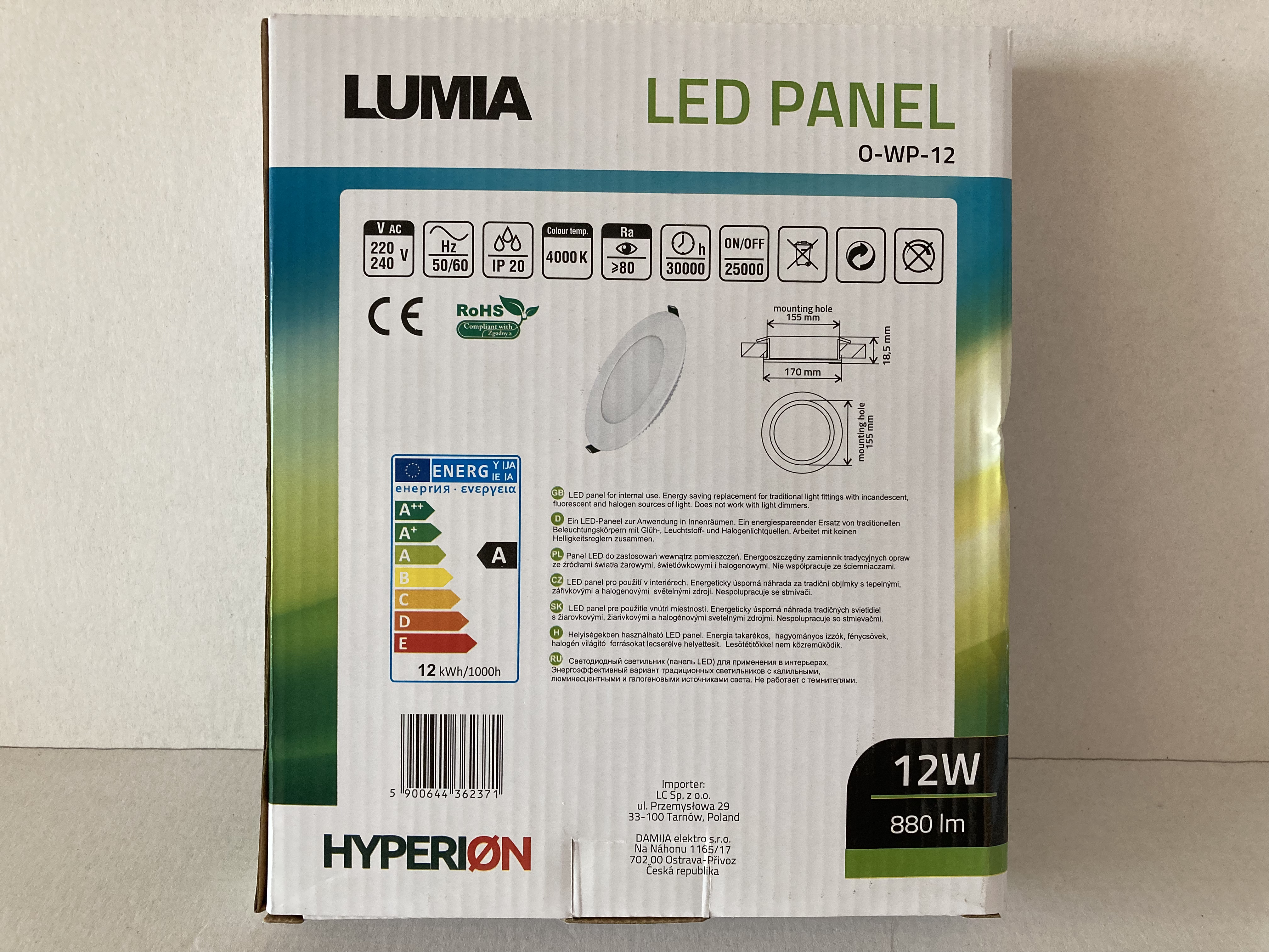 LED svítidlo vestavné LUMIA O-WP-12 12W 4000K neutrální bílá 880lm