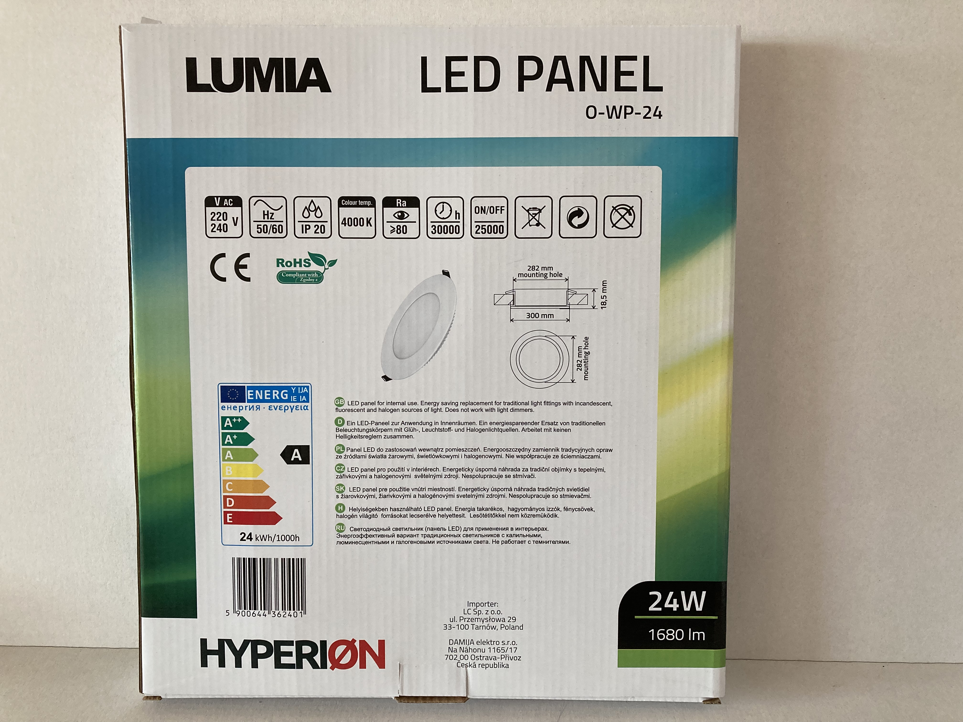 LED svítidlo vestavné LUMIA O-WP-24 24W 4000K neutrální bílá 1680lm