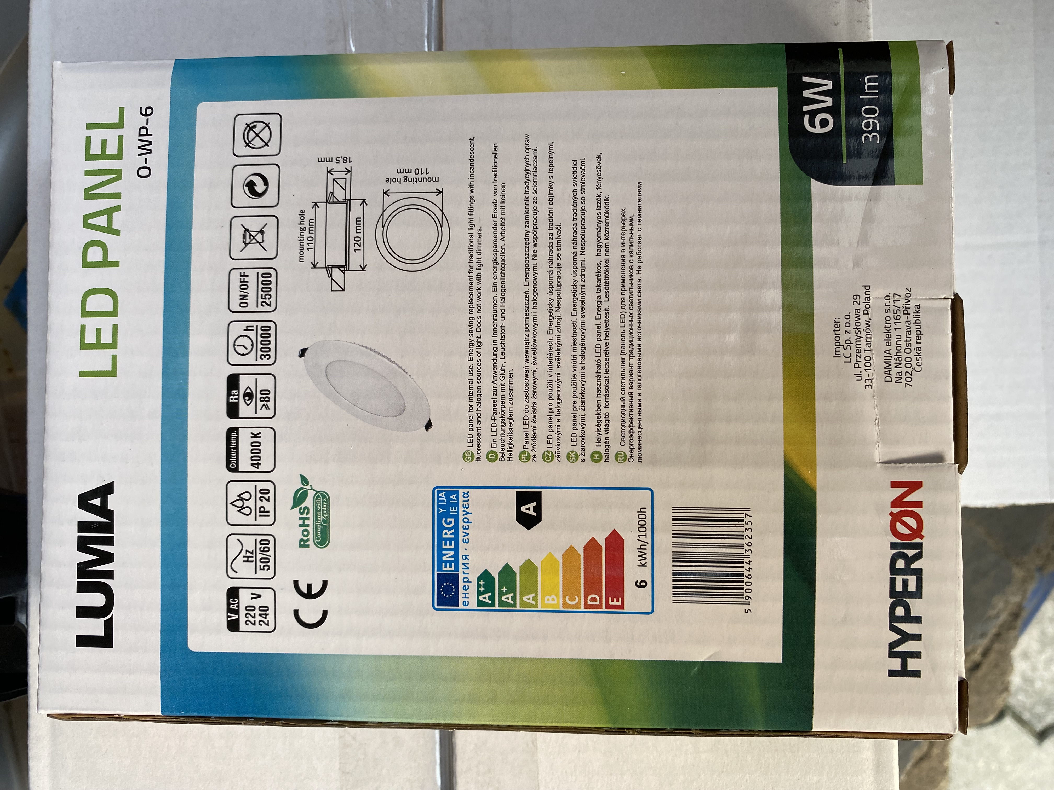 LED svítidlo vestavné LUMIA O-WP-6 6W 4000K neutrální bílá 390lm