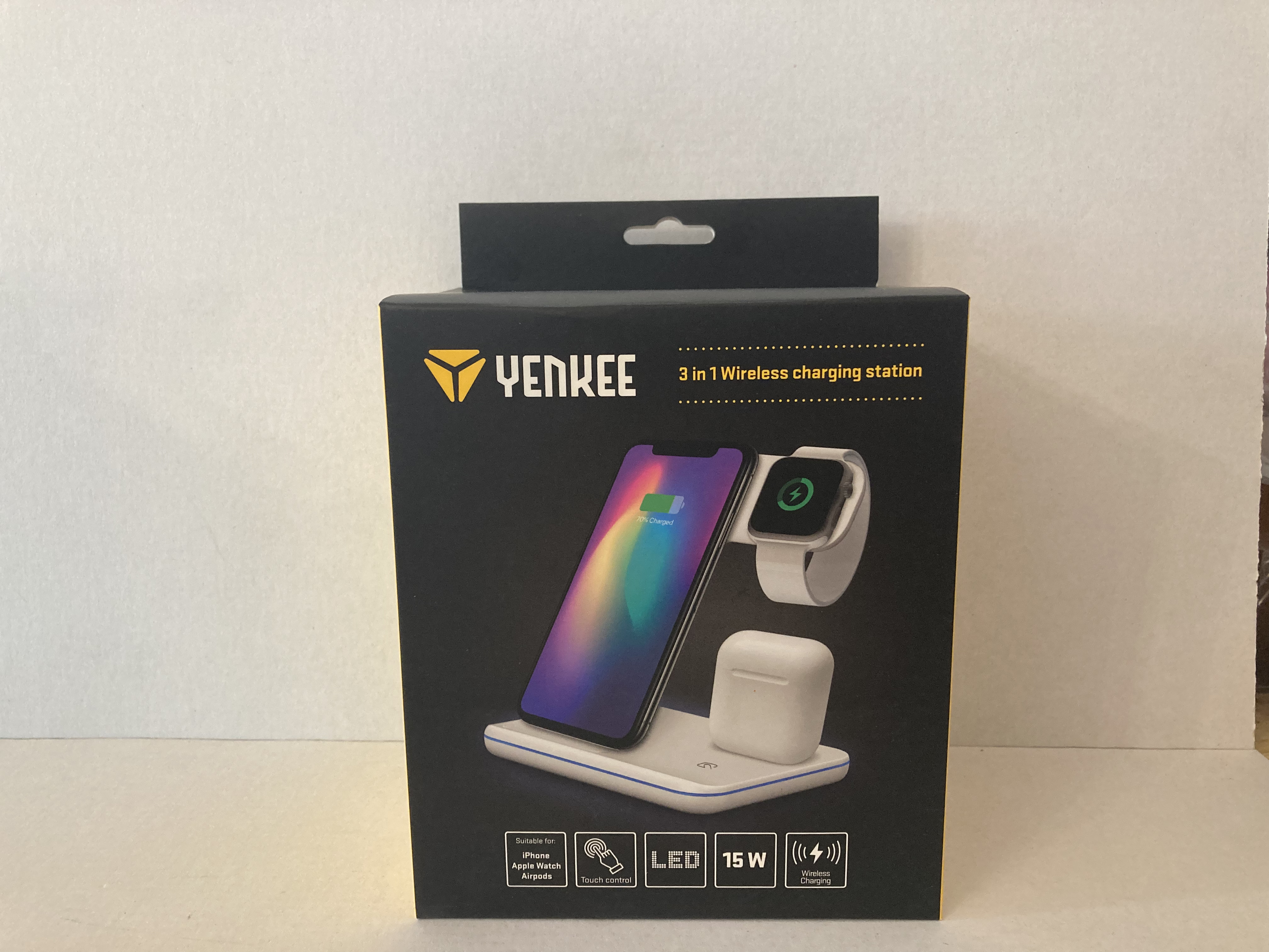 nabíječka bezdrátová YENKEE 3v1 iPhone, Apple Watch, Airpods  