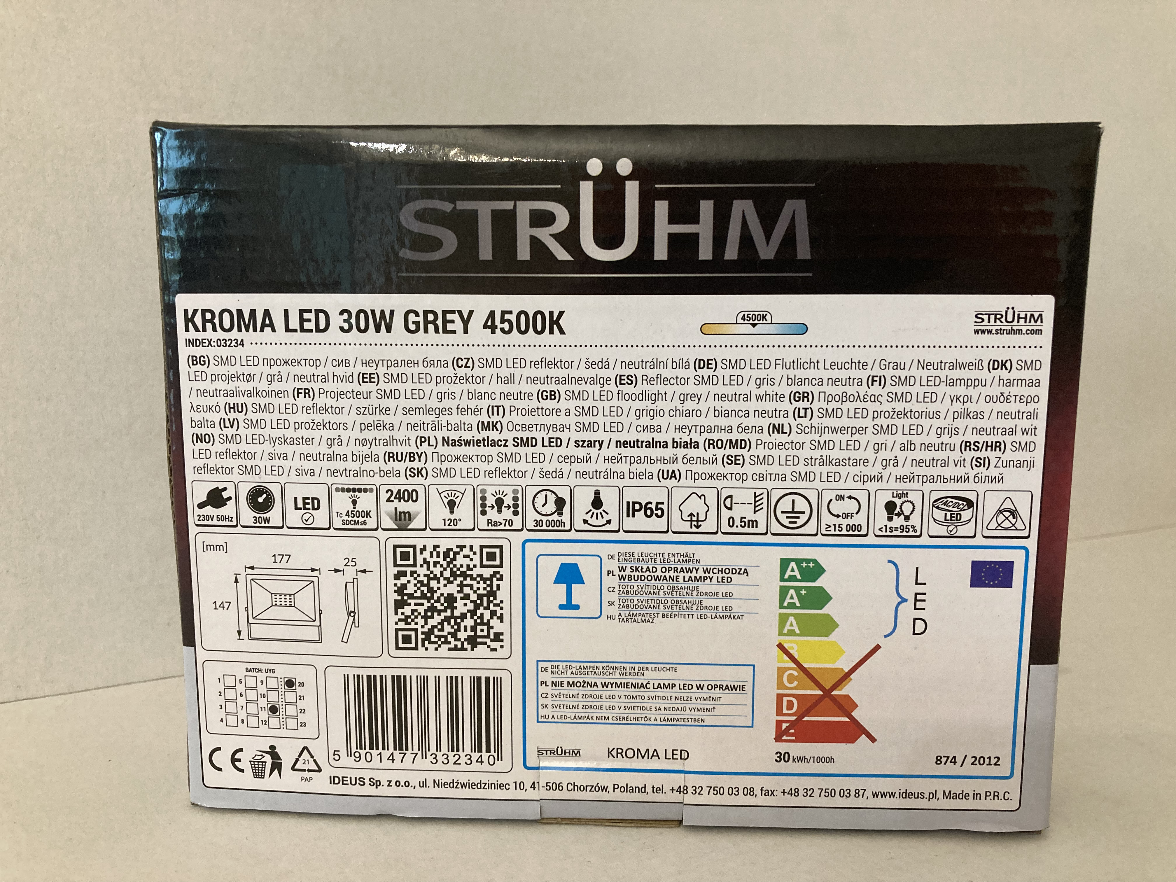 LED reflektor KROMA 30W šedé 4500K neutrální bílá 2400lm