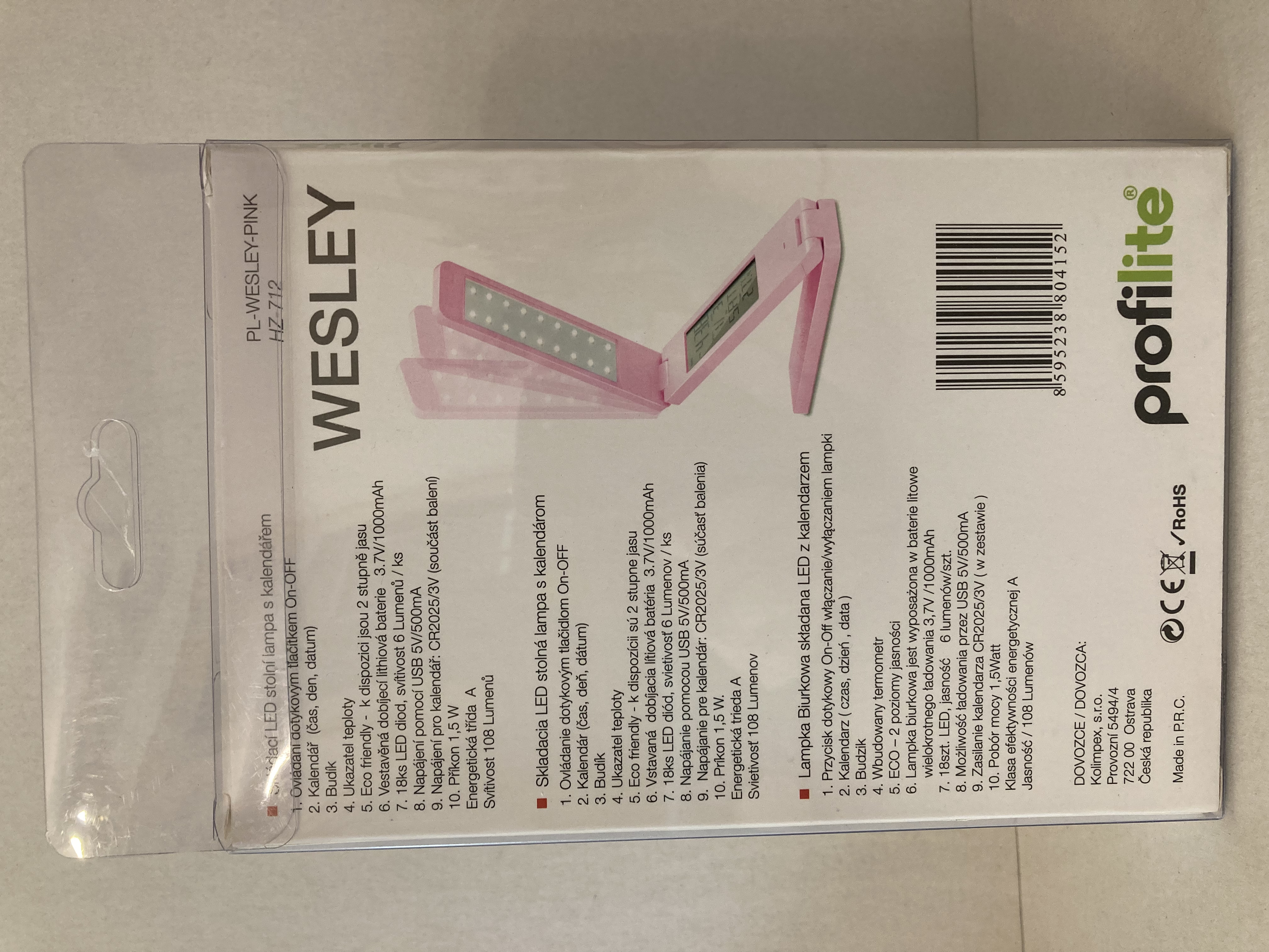 LED stolní skládací lampa profilite WESLEY růžová