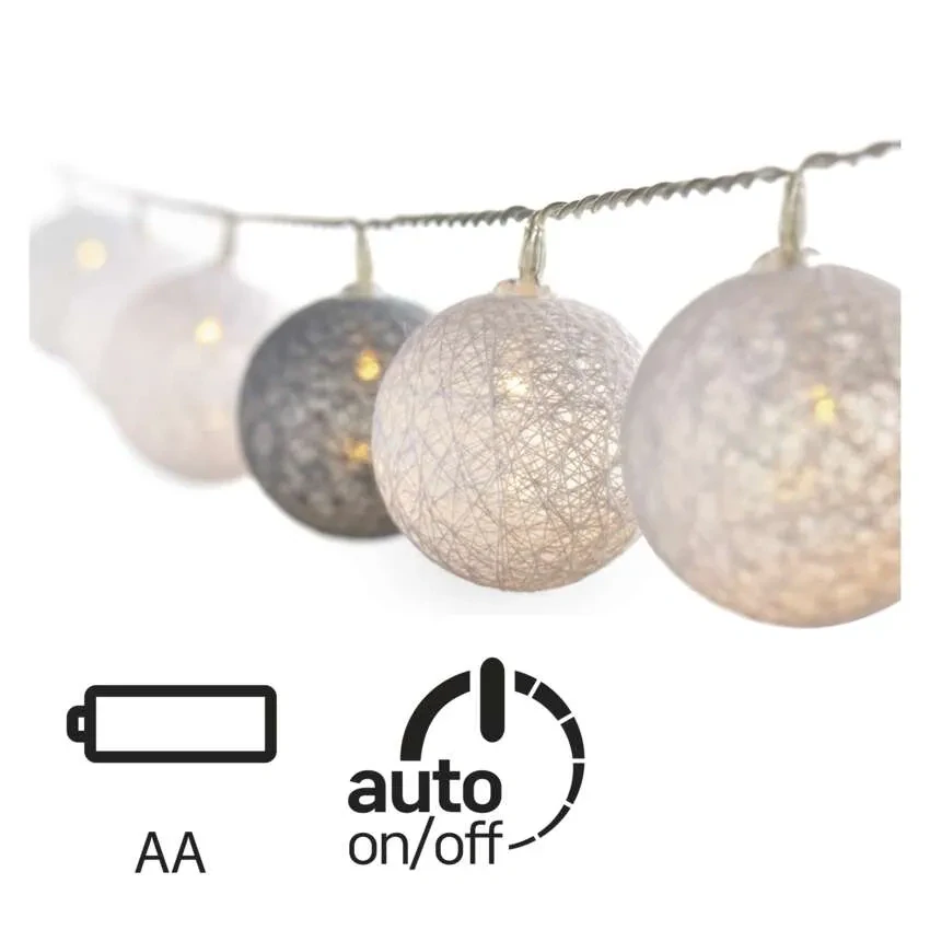 LED girlanda – koule bavlněné, zima, 2xAA, teplá bílá