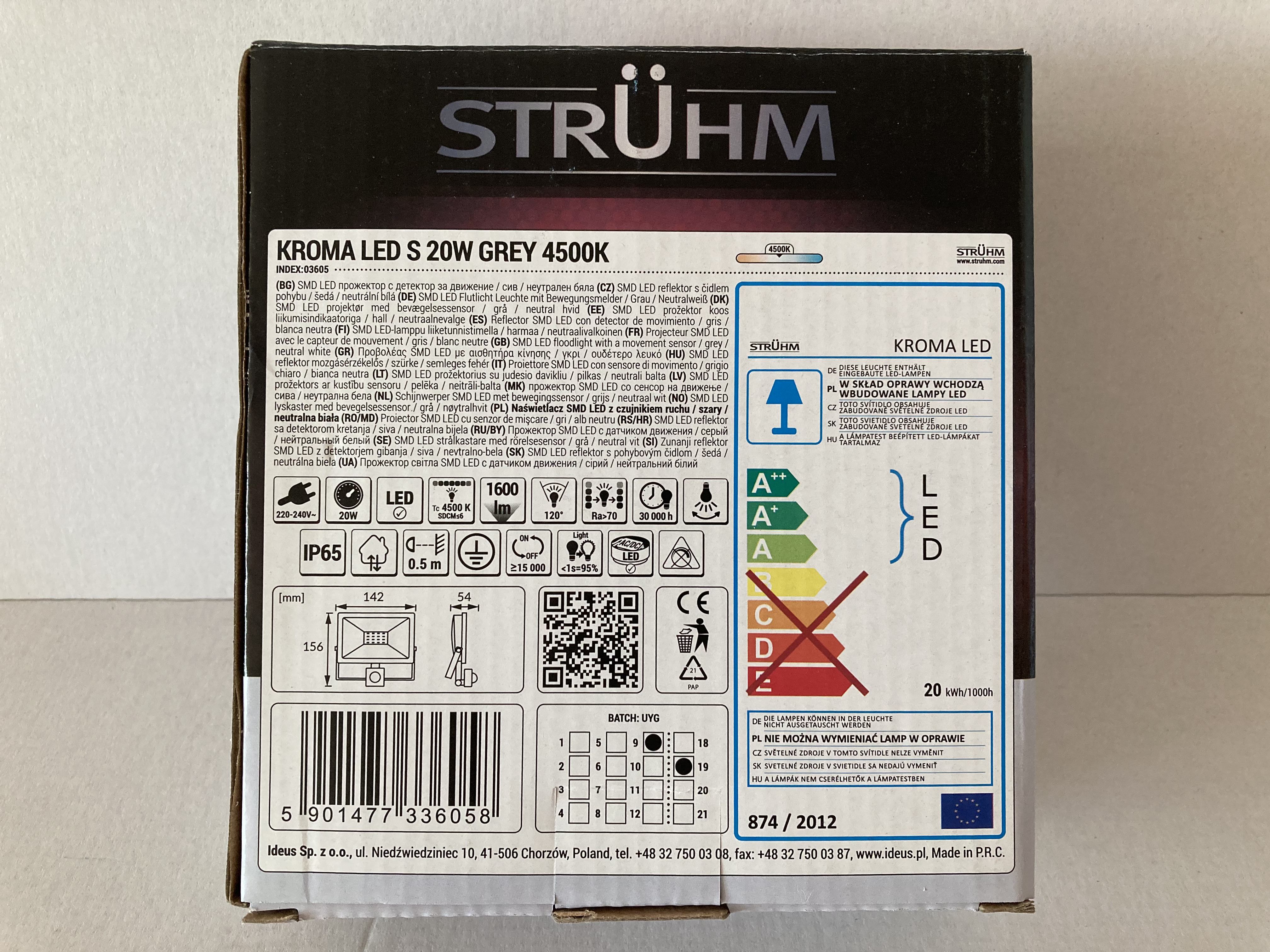 LED reflektor se senzorem KROMA LED S 20W šedé 4500K neutrální bílá 1600lm