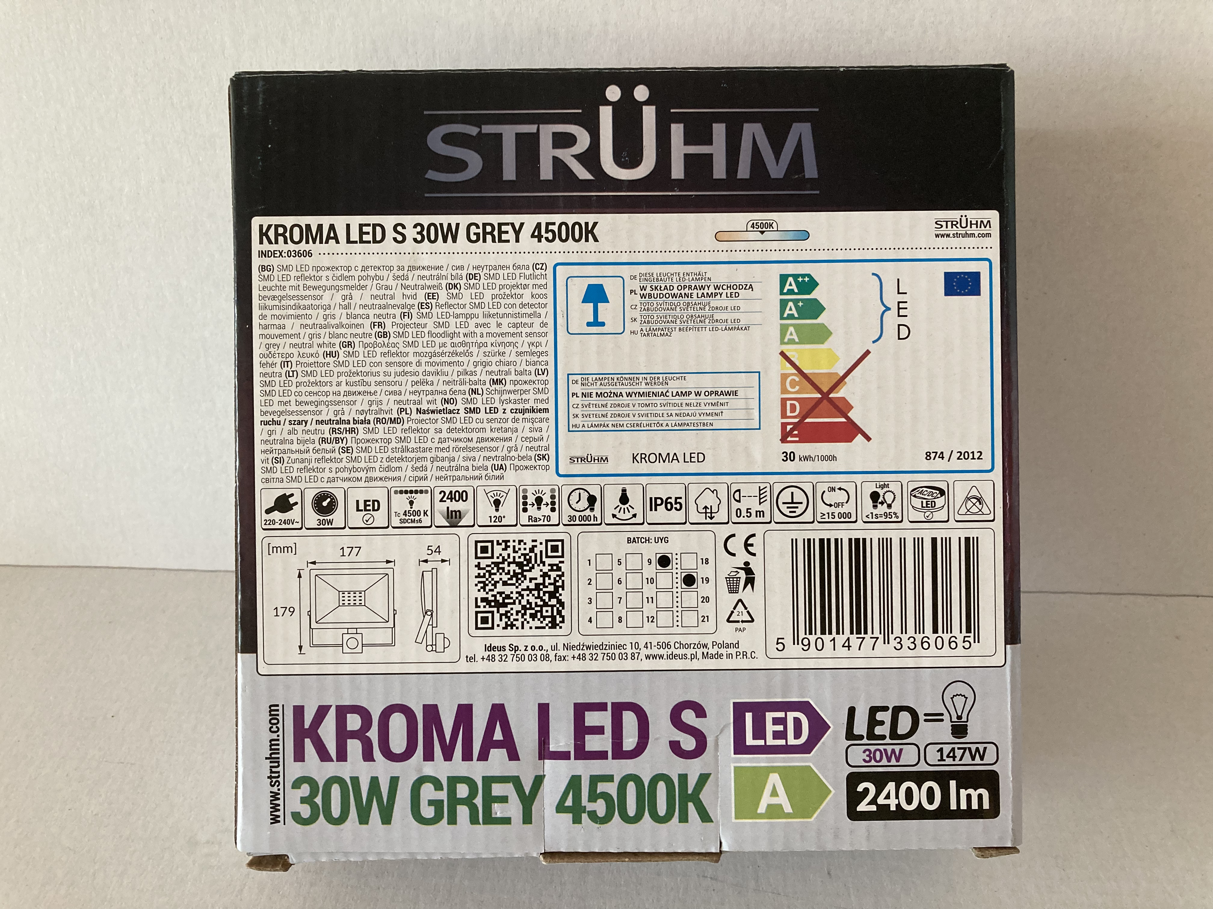 LED reflektor se senzorem KROMA LED S 30W šedé 4500K neutrální bílá 2400lm