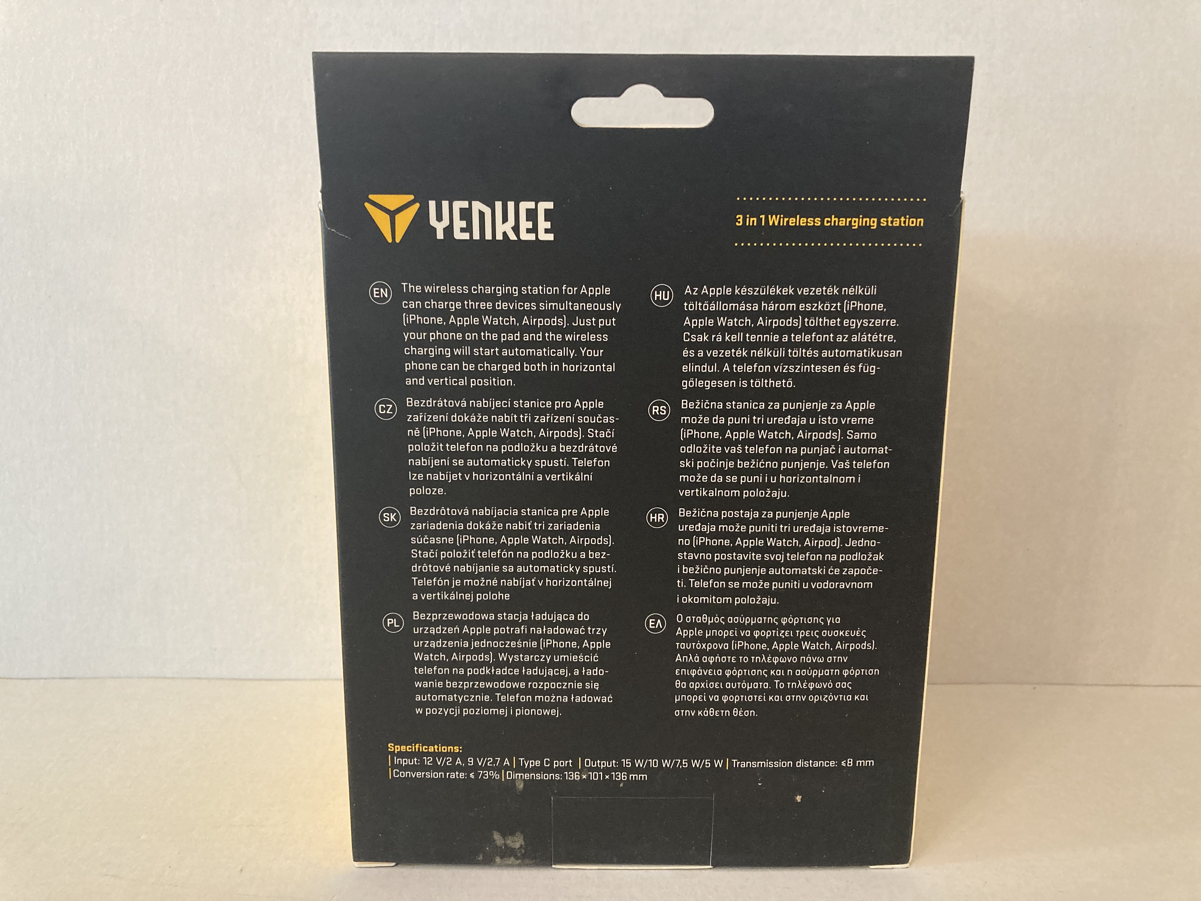 nabíječka bezdrátová YENKEE 3v1 iPhone, Apple Watch, Airpods  