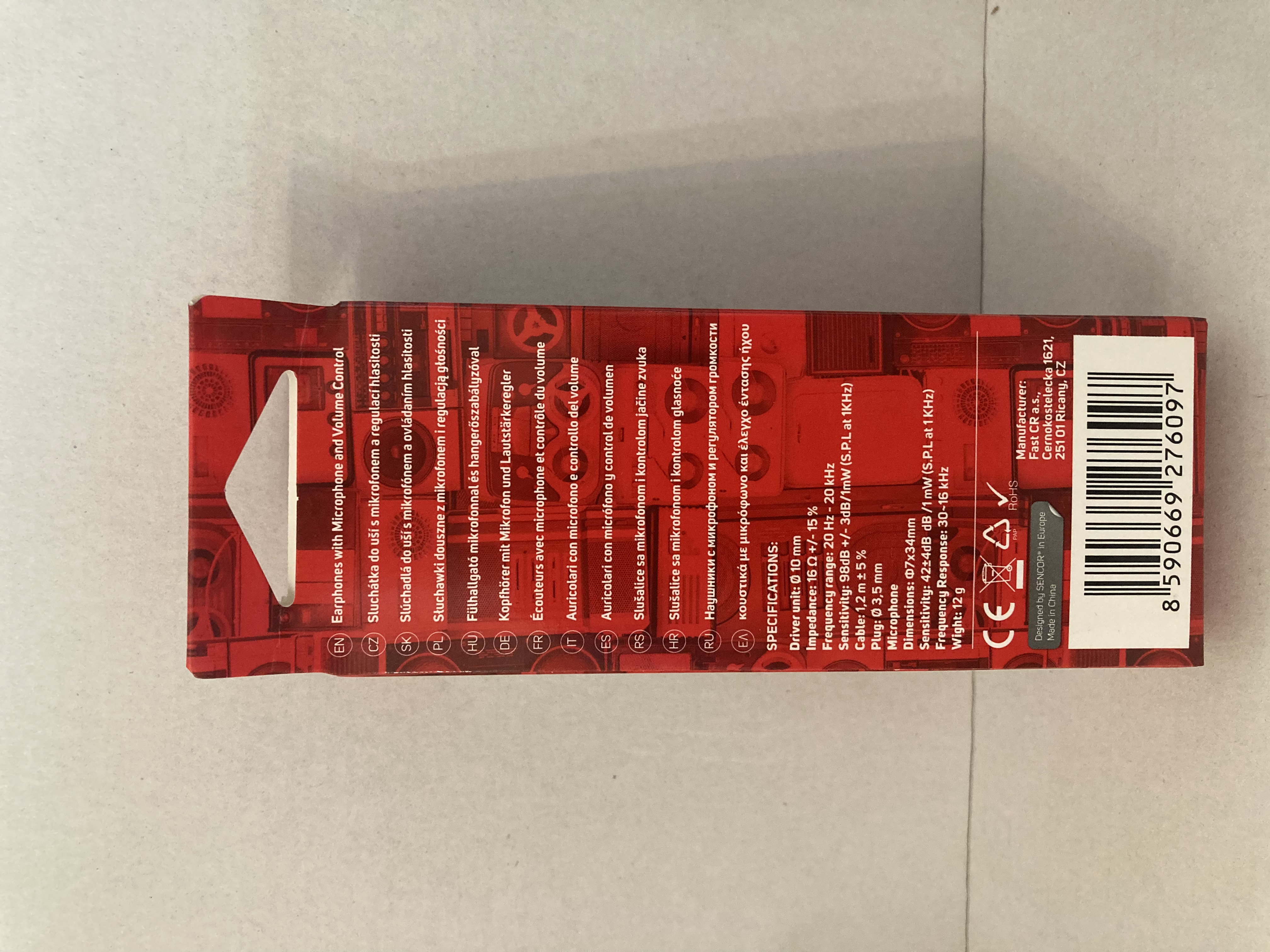 sluchátka s mikrofonem do uší SENCOR SEP172 červené