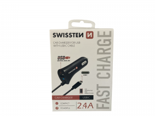 autonabíječka SWISSTEN CAR CHARGER USB-C 2,4A 1xUSB a kabel USB-C