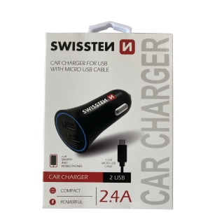 autonabíječka SWISSTEN 2,4A 2xUSB + kabel micro USB 1,5m
